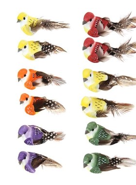 12pcs/Set Simulation Feather Birds Models Fake Artificial Fo