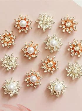 10pcs/lot Flower Rhinestones Buttons Pearl button wedding de