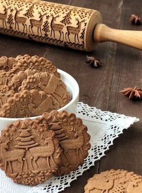 Christmas Elk Printed  Wooden Rolling Pin Merry Christmas De