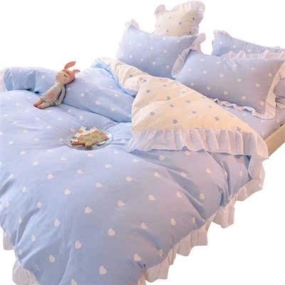 Ins Fashion Solid Cotton Bedding Set with Fitted Bed Sheet C