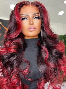 Highlight Red With Black Wig Synthetic Lace Wigs For Women B
