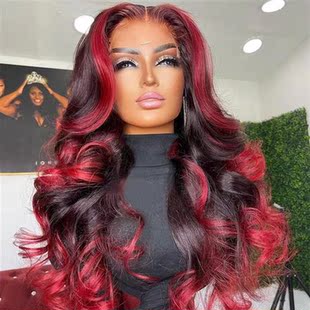 Highlight Red With Black Wig Synthetic Lace Wigs For Women B