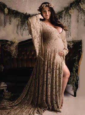 Boho Style Maternity Photography Dress Sides Slit Hollow Out