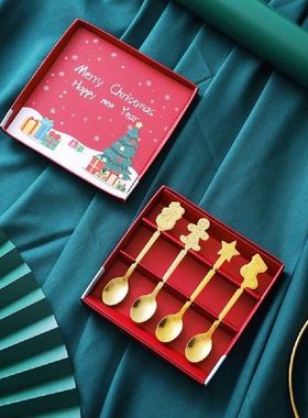 4 Buah Set Hadiah Sendok Kecil Kreatif Natal Sendok Baja