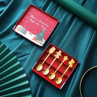 4 Buah Set Hadiah Sendok Kecil Kreatif Natal Sendok Baja