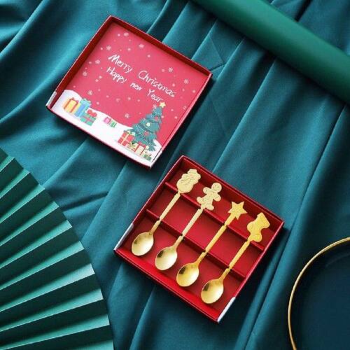 4 Buah Set Hadiah Sendok Kecil Kreatif Natal Sendok Baja