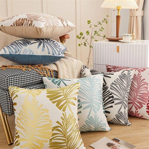 45x45cm Linen Pillow Case Green Leaves Printing Throw Sofa C