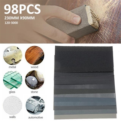 98 sheets Sandpaper Set 120-3000 Grits Dry Wet Sandpaper San