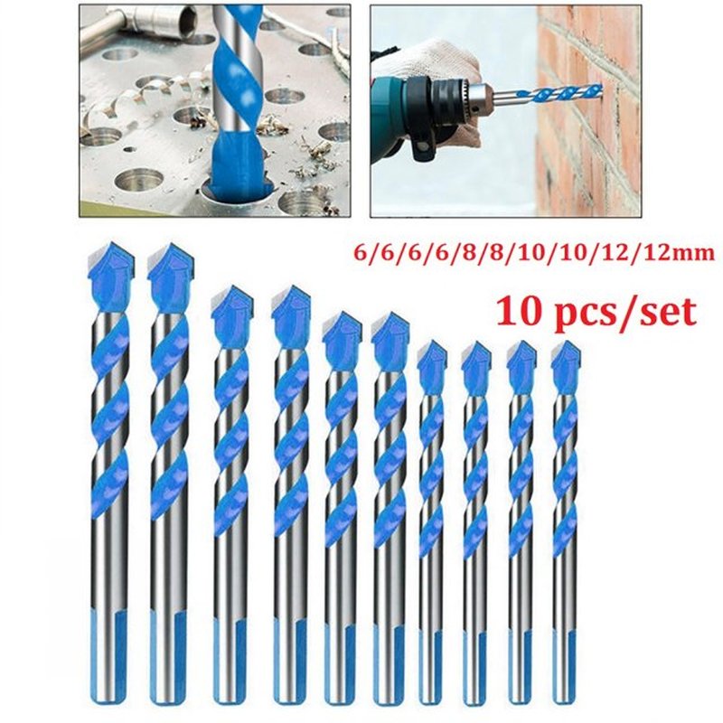 10Pcs Triangle Drill Bits Tile Glass Drill Bit Set For Wood