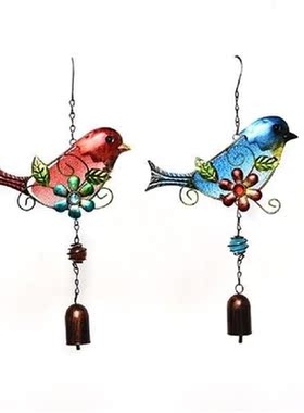 Vintage Stained Glass Bird Wind Chimes Outdoor Indoor Metal
