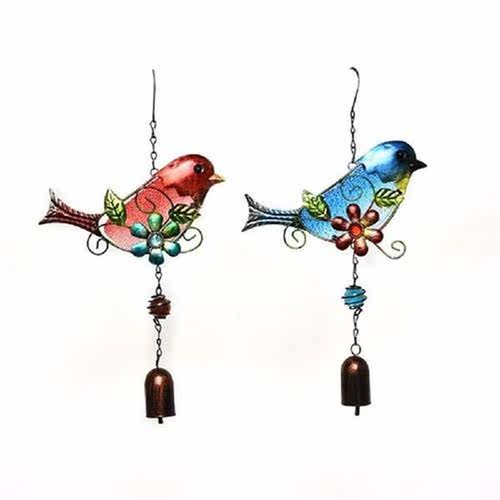 Vintage Stained Glass Bird Wind Chimes Outdoor Indoor Metal