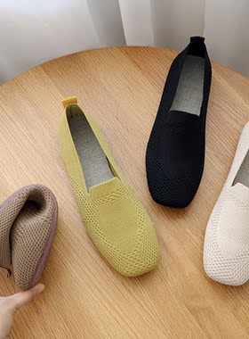 2022 Spring New Mesh Ballet Flats Women Square Toe Daily Loa