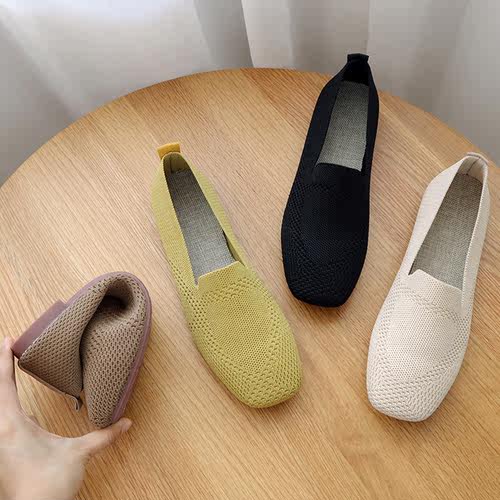 2022 Spring New Mesh Ballet Flats Women Square Toe Daily Loa