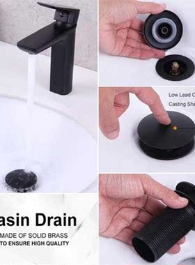 Matte Black Bathroom Basin Drain Brass Sink Waste Black Popu
