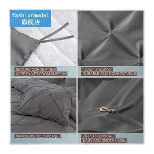White Duvet Cover Set Pinch Pleat 3pcs Queen/King Size Bedcl