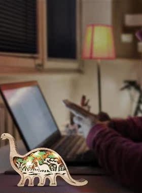 3D Glowing Dinosaur Sculptures Battery Powered Hollow Wood