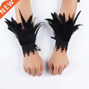 Punk Gothic Gloves Feather Wrist Cuff Carnival Stage ow