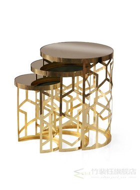 Nesting Table- Metal Laser Cut Golden color Coffee Table Rou