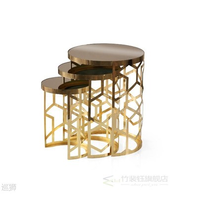 Nesting Table- Metal Laser Cut Golden color Coffee Table Rou
