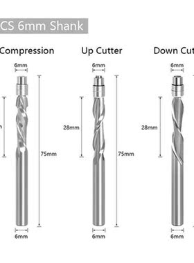 3PCS 6mm Shank Solid Carbide Bearing Guided Two Flute Flush