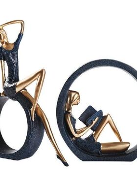 2Pcs Abstract Resin Yoga Girl Statue Art Character Craft