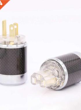 One Pair Carbon Fiber Gold Plated US AC Male Plug HIFI Femal