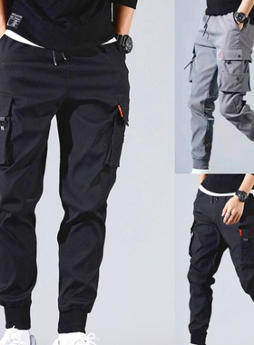 Spring Summer Men's Drawstring Pants Tie Feet Overal
