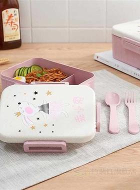 Portable Cartoon Lunch Box Buckle Seal with Cutlery Spoon Fo