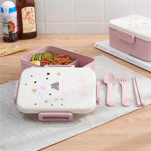 Portable Cartoon Lunch Box Buckle Seal with Cutlery Spoon Fo
