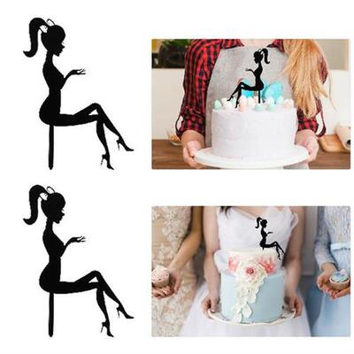Sitting Girl Silhouette Cake Decorations Black Boot Heels