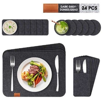 JETEVEVEN 24PCS Placemat Table Mat Tableware Pad Felt