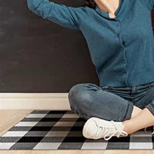Classic Buffalo Black & White Plaid Checkered Rug Se