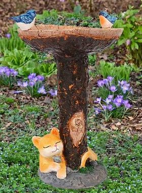 Outdoor Bird Bath Bowl Resin Pedestal Decoration For Yard