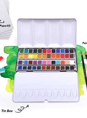 Portable 48Colors Pigt Solid Watercolor Paints Set Tin box P