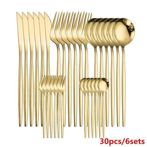 Gold Cutlery Set Stainless Steel Golden Knives Forks Spoons
