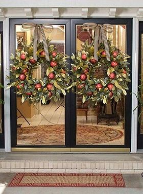 Pomegranate Wreath Artificial Leaves Handmade Bow Fall