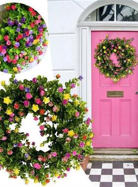 Colorful Cottage Wreath Round Artificial Green Garland Used