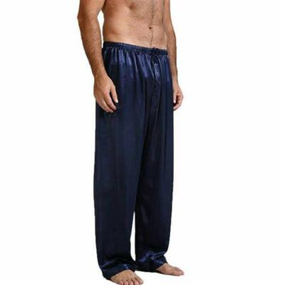 Casual Men Pants Loose Silk Satin Pajamas Nightwear Sleepwea