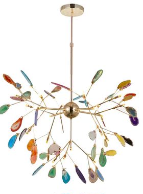 French country natural agate leaves chandelier round hanging