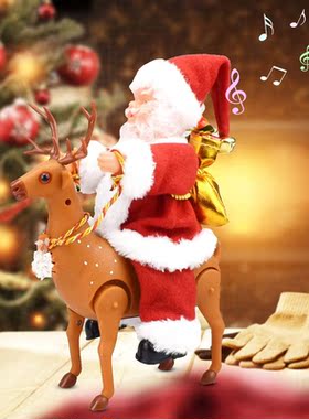 Christmas Decoration Santa Claus Doll Riding Elk Funny Elect