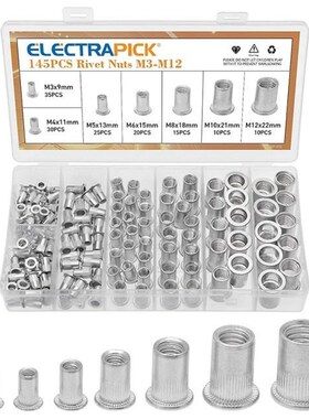 145Pcs Aluminum Rivet Nut M3 M4 M5 M6 M8 M10 M12 Blind Nuts