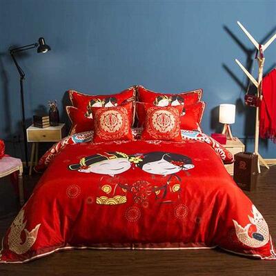 Chinese style bedclothes soft 3D quilt cover red Jubilation