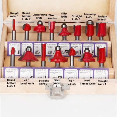 15pcs Router Bit Set Trimming Straight 1/4 Shank Woodworker