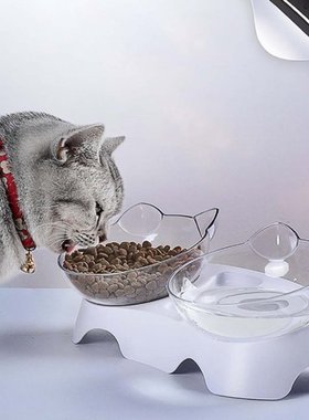 Plastic Pet Cat Dog Double Bowls with Raised Feeder Stand Pe