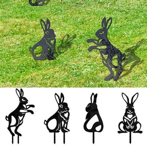 Easter Rabbit Courtyard Stake Bunny Statue Black Metal