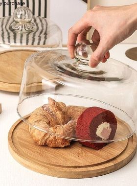 Wooden Cake Tray Glass Cover Rotatable Cake Stand Dessert