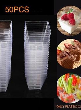 50Pcs 2oz/60ml Mini Square Dessert Cup Cube Plastic Sample D