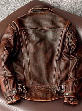 New Style Genuine Leather Jacket Vintage Brown Cowhide Coat