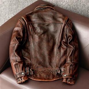 New Style Genuine Leather Jacket Vintage Brown Cowhide Coat