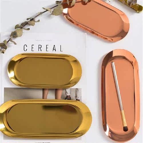 Nordic Gold Oval Tray, Stainless Steel Jewelry Tray Storage